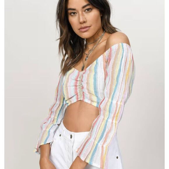Tobi Dream Girls Crop Top M Striped Rainbow Festival Boho Hippie Flared sleeve - Picture 4 of 14